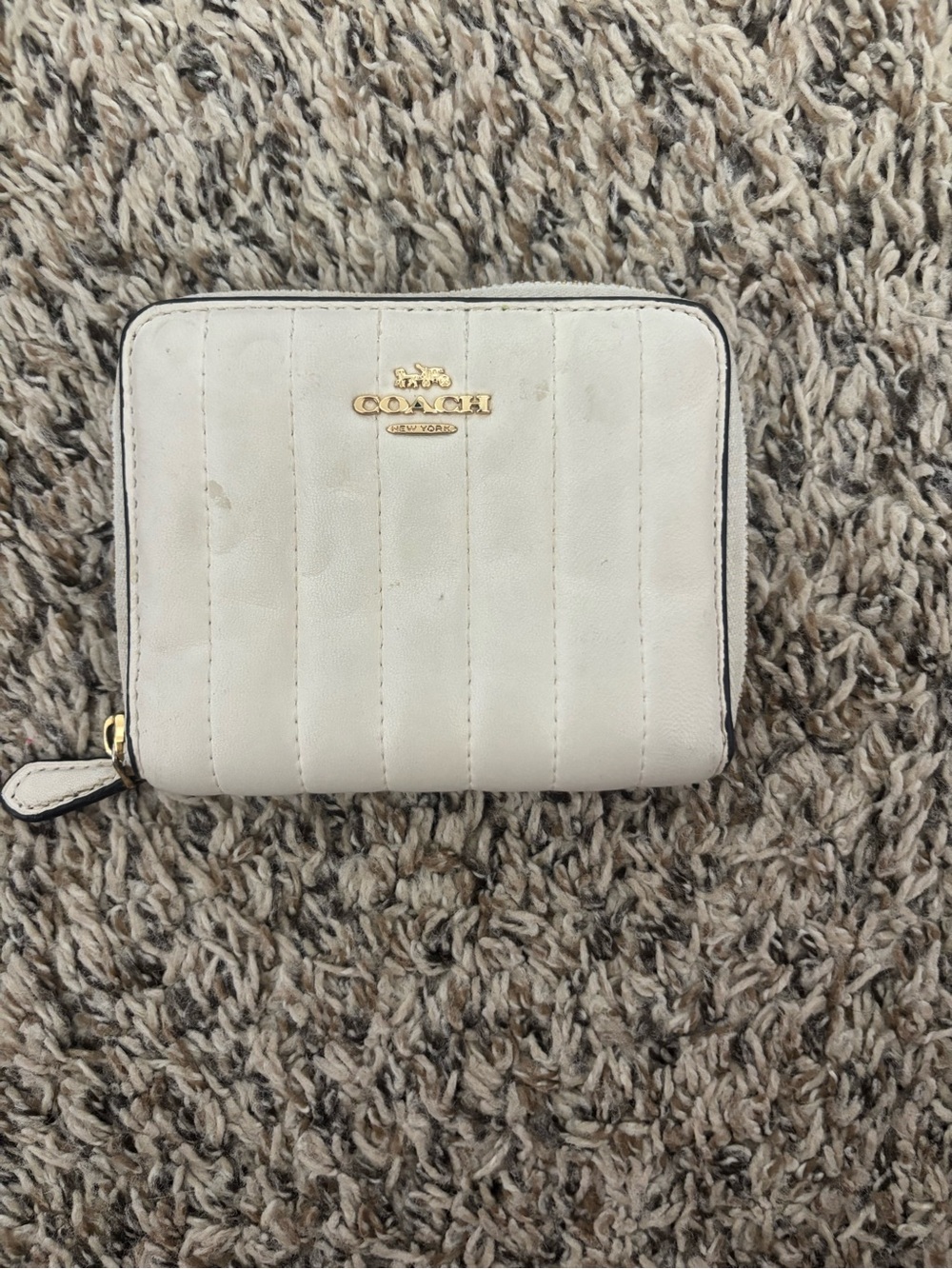 Coach Quilted Compact Zip Wallet in Cream with Gold Hardware